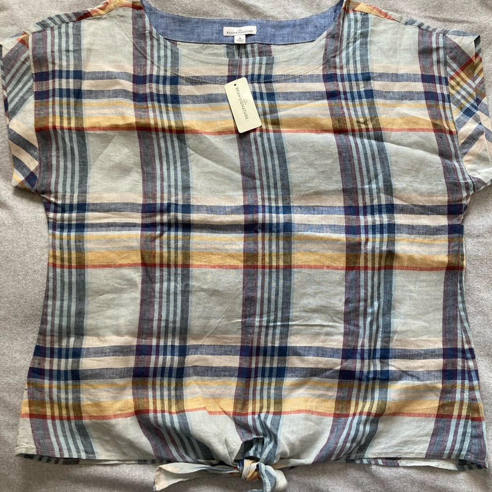 LLbean plaid short sleeve new, with tags